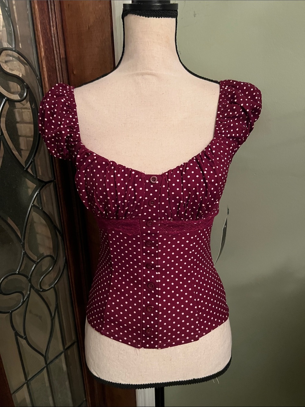 Mixed Threads Polka Dot Sweetheart Button-Front Blouse